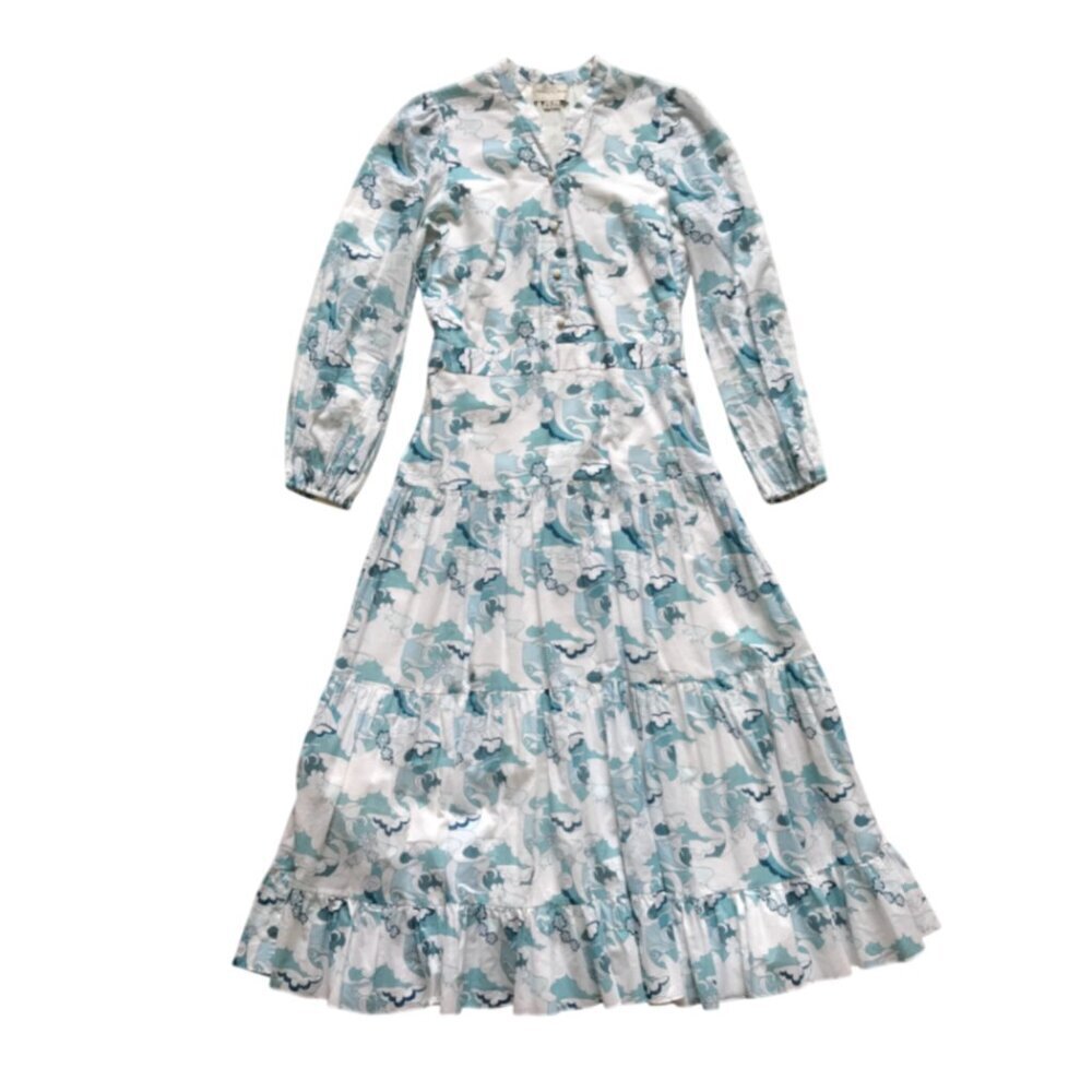 Charlotte Brody Garden Maxi Dress Womens Medium White Blue Long Sleeve Floral